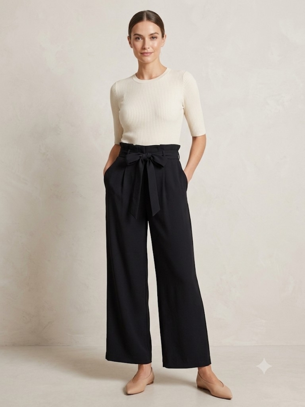 LC Lauren Conrad Black High-Waist Wide-Leg Pants with Tie Belt